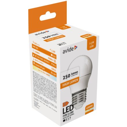 Izzó LED E27 2,5W 4000K Avide High Lumen Mini Globe