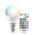 Izzó LED E14 4,9W RGB+W távirányítóval Avide Mini Globe