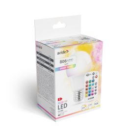 Izzó LED E27 9,7W RGB+W távirányítóval Avide Mini Globe