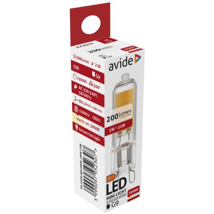 Izzó LED COB G9 2W 3000K Avide