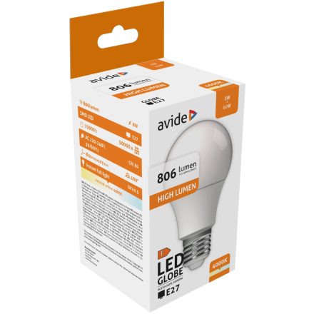 Izzó Led E27 8W 4000K Avide High Lumen