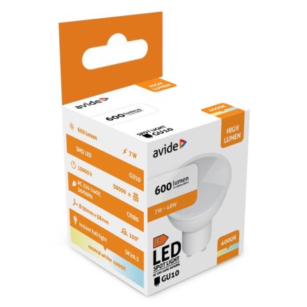 Izzó LED GU10 7W 4000K Avide