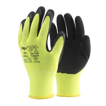 Védőkesztyű latex mártott polieszter fekete sárga 8-11